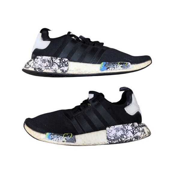 Adidas NMD R1 Black Graffiti Size 9.5 - Picture 8 of 13